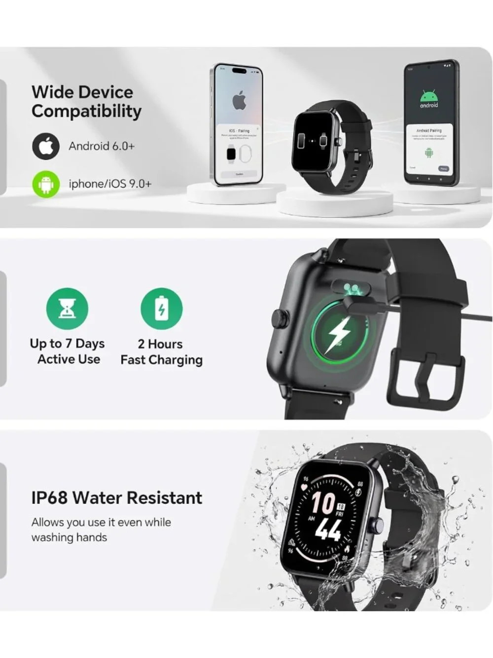 Smartwatch for Men & Women, 2 Interchangeable Bands, Android & iPhone Compatible